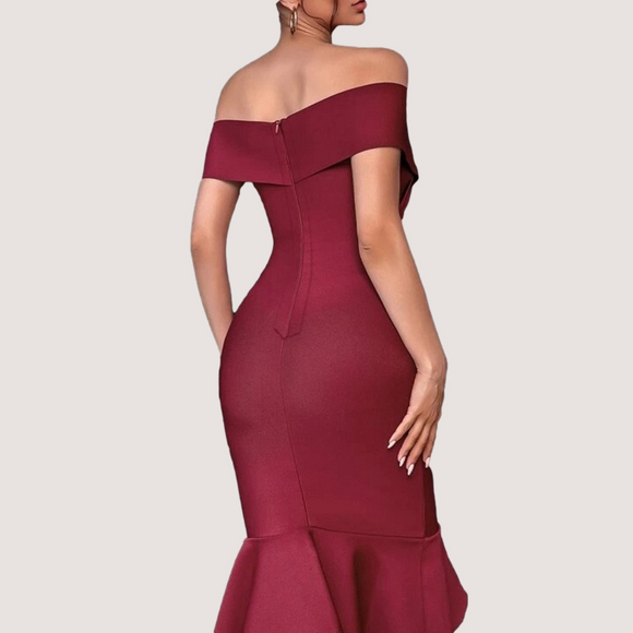 Off Shoulder Mermaid Hem Bodycon Bandage Dress - Size L - Picture 2 of 4